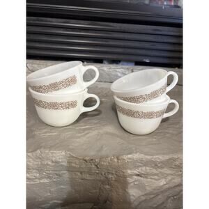 Set of 4 Pyrex Woodland Brown Coffee Tea Cup Mug Corelle Corning Ware Pattern